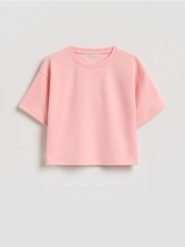 Gładki t-shirt z modalem - jasnopomarańczowy. Brązowe koszulki dziewczęce Reserved, bez wzorów, z dzianiny, bez ramiączek. Za 32.99 zł.