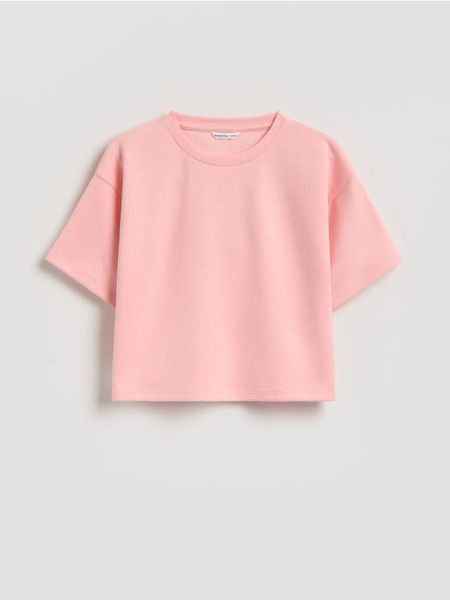 Gładki t-shirt z modalem - jasnopomarańczowy. Brązowe koszulki dziewczęce Reserved, bez wzorów, z dzianiny, bez ramiączek. Za 32.99 zł.