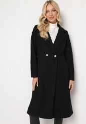 Czarny Luźny Płaszcz na Biżuteryjny Guzik Zanhuesa. Czarne płaszcze damskie Born2be, l, bez wzorów, eleganckie. Za 189.99 zł.