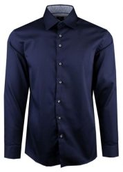 Elegancka, Męska Koszula, Taliowany Krój - Victorio - Granatowa. Niebieskie koszule męskie Victorio, m, bez wzorów, z bawełny, bez kołnierzyka, bez ramiączek. Za 149.00 zł.