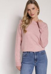 Jasnoróżowy Casualowy Sweter z Wełną i Bawełną Nedalla. Czerwone swetry klasyczne damskie Born2be, z bawełny, bez kołnierzyka. Za 49.99 zł.