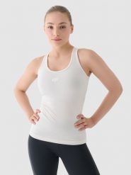 4F Top slim treningowy damski - beżowy XS. Brązowe topy damskie 4f, xs, bez wzorów, z dzianiny, bez ramiączek. W wyprzedaży za 39.99 zł.