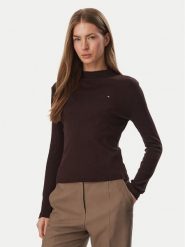 Tommy Hilfiger Bluzka Cody WW0WW47307 Brązowy ciemny Slim Fit. Brązowe bluzki damskie Tommy Hilfiger, m, bez wzorów, z bawełny, bez ramiączek. Za 249.99 zł.