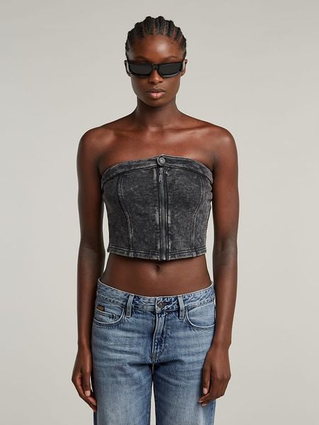 G-Star Top dżinsowy w kolorze antracytowym rozmiar: XS. Czarne topy damskie G-Star, xs, bez wzorów, z bawełny, bez kołnierzyka. Za 131.12 zł.