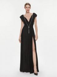Elisabetta Franchi Sukienka wieczorowa AB-563-41E2-5754 Czarny Regular Fit. Czarne sukienki damskie Elisabetta Franchi, bez wzorów, z wiskozy, wizytowe, bez kołnierzyka, bez ramiączek. Za 1,909.00 zł.
