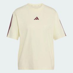Koszulka Essentials 3-Stripes Boyfriend. Białe bluzki sportowe damskie Adidas, xl, z bawełny, bez kołnierzyka, bez ramiączek. Za 119.00 zł.
