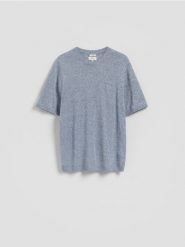 T-shirt regular z lnem - niebieski. Niebieskie t-shirty męskie Reserved, l, bez wzorów, z bawełny, bez kołnierzyka. Za 139.99 zł.