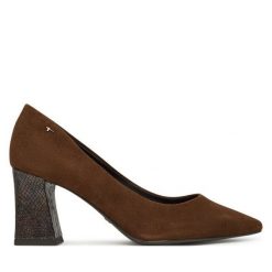 Półbuty Tamaris. Brązowe półbuty damskie Tamaris, bez wzorów, bez obcasa, na obcasie. Za 364.99 zł.