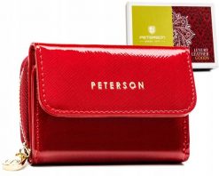 Portfel skórzany Peterson PTN 423229-SAF czerwony. Czerwone portfele damskie Peterson, bez wzorów, ze skóry. Za 60.00 zł.