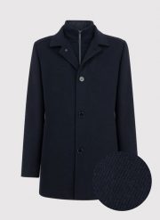PAKO LORENTE – Granatowy płaszcz męski z wełną. Niebieskie płaszcze męskie Pako Lorente, na zimę, m, bez wzorów, z poliesteru. Za 399.99 zł.