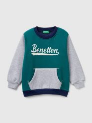 Benetton Bluza w kolorze szaro-zielono-granatowym rozmiar: 82. Niebieskie bluzy i bluzki niemowlęce Benetton, bez wzorów, z bawełny, bez ramiączek, bez kaptura. Za 37.03 zł.