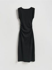 Sukienka maxi z drapowaniem - czarny. Czarne sukienki damskie Reserved, l, bez wzorów, z dzianiny, bez kołnierzyka, bez ramiączek, maxi, dopasowane. Za 119.99 zł.