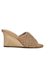 Tommy Hilfiger Klapki Crochet Metallic Lthr Wedge Mule FW0FW08812 Złoty. Żółte klapki damskie Tommy Hilfiger, bez wzorów, ze skóry, bez obcasa. Za 519.99 zł.