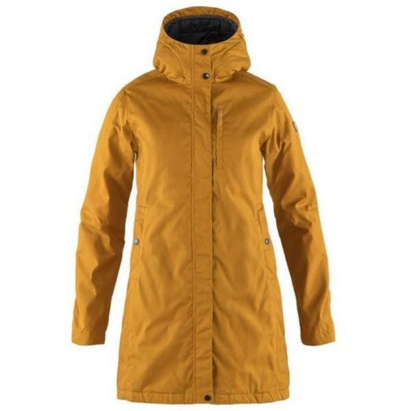 Płaszcz damski Fjallraven Kiruna Padded Parka. Żółte parki damskie Fjällräven, bez wzorów, z puchu. Za 1,282.99 zł.