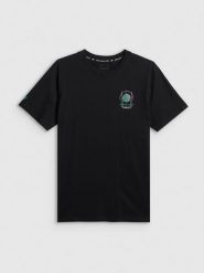 4F T-shirt regular z nadrukiem męski - czarny S. Czarne t-shirty męskie 4f, m, bez wzorów, z bawełny, bez kołnierzyka. Za 59.99 zł.