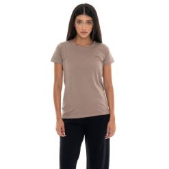 Koszulka Damen-Kurzarm z Leone 1947 Nigdy bez plakietki. Brązowe bluzki sportowe damskie LEONE 1947 APPAREL, bez wzorów, z bawełny, bez kołnierzyka. W wyprzedaży za 84.20 zł.