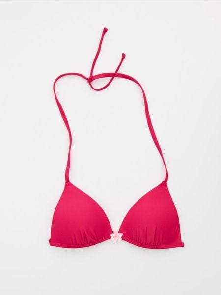 Trójkątna usztywniana góra od bikini wiązana na szyi i plecach - różowy. Czerwone bikini damskie Sinsay, bez wzorów. W wyprzedaży za 19.99 zł.