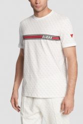 GUESS Biały męski t-shirt w monogram James, Rozmiar S. Białe t-shirty męskie Guess, m, z aplikacjami, bez kołnierzyka. W wyprzedaży za 109.99 zł.