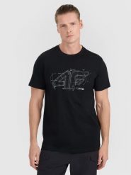 4F T-shirt regular z nadrukiem męski - czarny L. Czarne t-shirty męskie 4f, l, bez wzorów, z bawełny, bez kołnierzyka. Za 59.99 zł.