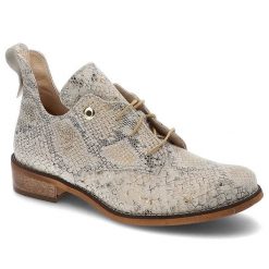 Półbuty damskie Damiss, cholewka z naturalnej skóry z tłoczonym wzorem i klasycznym sznurowaniem, gad, DS-639. Szare półbuty damskie DAMISS, bez wzorów, ze skóry, biznesowe, bez obcasa, na płaskiej podeszwie. Za 319.00 zł.
