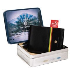 Portfel skórzany z kolorową lamówką Peterson PTN 304RA-5651 BLACK. Czarne portfele męskie Peterson, bez wzorów, ze skóry. Za 104.00 zł.