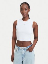 Guess Top W4GZ34 Z3F40 Biały Slim Fit. Białe topy damskie Guess, l, z aplikacjami, z syntetyku, bez kołnierzyka. Za 214.99 zł.