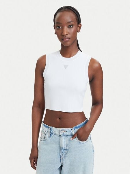Guess Top W4GZ34 Z3F40 Biały Slim Fit. Białe topy damskie Guess, l, z aplikacjami, z syntetyku, bez ramiączek. Za 214.99 zł.