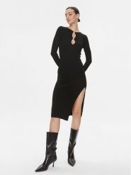 Pinko Sukienka dzianinowa Leone 101845 A15S Czarny Slim Fit. Czarne sukienki damskie Pinko, s, bez wzorów, z dzianiny, bez kołnierzyka, bez ramiączek. Za 809.00 zł.