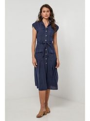 Lin Passion Lniana sukienka w kolorze granatowym rozmiar: 36/38. Niebieskie sukienki damskie Lin Passion, na co dzień, bez wzorów, ze lnu, klasyczne, bez kołnierzyka, bez ramiączek, midi, proste. Za 173.99 zł.