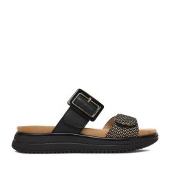 Klapki Remonte. Czarne klapki damskie Remonte, bez wzorów, bez obcasa. Za 359.99 zł.