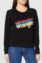 DAMSKA BLUZA MATERIAŁOWA WRANGLER CREW SWEAT BLACK W6Z2HA100 112130860. Czarne bluzy bez kaptura damskie Wrangler, s, z materiału. Za 149.99 zł.
