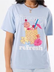 Bawełniana koszulka z motywem ananasa - błękitny. Niebieskie t-shirty damskie Sinsay, l, bez wzorów, z bawełny, bez kołnierzyka. Za 25.99 zł.