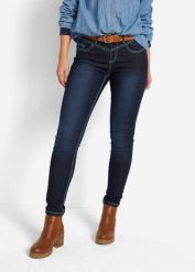 Dżinsy Skinny Mid Waist, kontrastowe szwy. Niebieskie jeansy damskie bonprix. Za 117.99 zł.