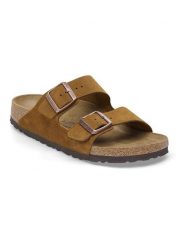Birkenstock Skórzane klapki "Arizona" w kolorze jasnobrązowym rozmiar: 40. Brązowe klapki damskie Birkenstock, bez wzorów, ze skóry, bez obcasa. Za 395.31 zł.