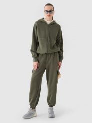 4F Spodnie dresowe joggery damskie - oliwkowe/khaki XL. Brązowe spodnie dresowe damskie 4f, l, bez wzorów, z bawełny. W wyprzedaży za 89.99 zł.