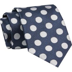 Elegancki, Klasyczny, Męski Krawat -ALTIES - Granat w Duże Grochy. Niebieskie krawaty i muchy męskie Alties, bez wzorów, z tkaniny, eleganckie. Za 49.00 zł.