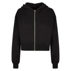 Krótka Bluza Damska Z Kapturem Zapinana Na Zamek Błyskawiczny. Czarne bluzy z kapturem damskie BUILD YOUR BRAND, xl. Za 227.99 zł.