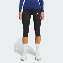 Legginsy capri TECHFIT. Niebieskie legginsy damskie Adidas, bez wzorów, z materiału. Za 179.00 zł.