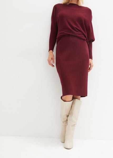 Spódnica dzianinowa z miękkiej mieszanki wiskozy. Czerwone spódniczki damskie bonprix, bez wzorów, z dzianiny, klasyczne, ołówkowe. Za 114.99 zł.