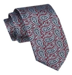 Elegancki Krawat Męski - Alties - Czerwień i Popiel, Paisley. Czerwone krawaty i muchy męskie Alties, bez wzorów, z tkaniny, eleganckie. Za 49.00 zł.