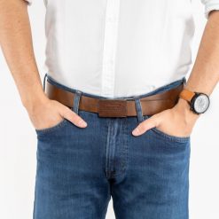 TOM TAILOR MĘSKI PASEK SKÓRZANY KLASYCZNY. Brązowe paski męskie Tom Tailor, bez wzorów, z denimu, eleganckie. Za 99.99 zł.