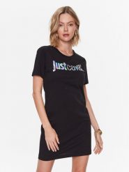 Just Cavalli Sukienka codzienna 74PBOG00 Czarny Regular Fit. Czarne sukienki damskie Just Cavalli, na co dzień, s, bez wzorów, z bawełny, bez kołnierzyka, bez ramiączek, proste. Za 679.99 zł.