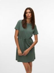 Vero Moda Sukienka w kolorze khaki rozmiar: L. Brązowe sukienki damskie Vero Moda, l, bez wzorów, z materiału, bez kołnierzyka, bez ramiączek, mini, rozkloszowane. Za 78.84 zł.