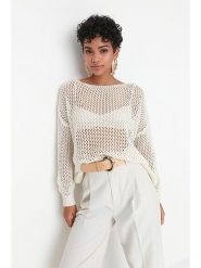 Trendyol Sweter w kolorze kremowym rozmiar: S. Brązowe swetry klasyczne damskie Trendyol, s, bez kołnierzyka. Za 71.95 zł.