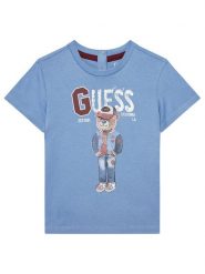 Guess T-Shirt N5YI22 K8HM4 Niebieski Regular Fit. Niebieskie t-shirty chłopięce Guess, z aplikacjami, z bawełny, bez ramiączek. Za 69.99 zł.