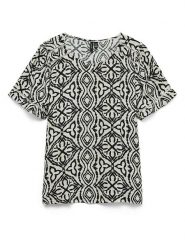 Vero Moda Bluzka w kolorze beżowo-czarnym rozmiar: XS. Brązowe bluzki damskie Vero Moda, s, bez wzorów, z wiskozy, klasyczne, bez kołnierzyka, bez ramiączek. Za 52.42 zł.