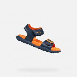 Sandały GEOX J SANDAL FUSBETTO BO Niebieski. Brązowe sandały damskie Geox, bez wzorów, ze skóry, bez obcasa. Za 188.99 zł.