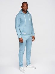 Komplet dresowy męski set bluza z kapturem + spodnie regular fit - jasnoniebieski V7. Niebieskie bluzy sportowe męskie Ombre Clothing, z bawełny. Za 339.99 zł.