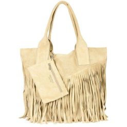 Beżowa Torebka damska skórzana zamszowa A4 frędzel duża L83. Brązowe torebki klasyczne damskie bez wzorów, z zamszu, duże, zamszowe, bez dodatków. Za 159.90 zł.