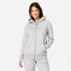 Bluza na zamek damska Domyos fitness. Szare bluzy z kapturem damskie DOMYOS, m, z bawełny. Za 119.99 zł.